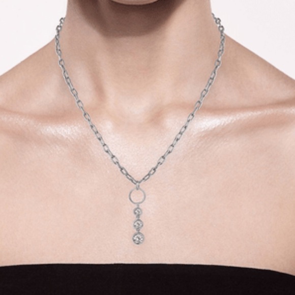 NWT CZ by Kenneth Jay Lane 2 Cttw Rnd Cz Graduated Drop On Oval Links Neck - Picture 2 of 3